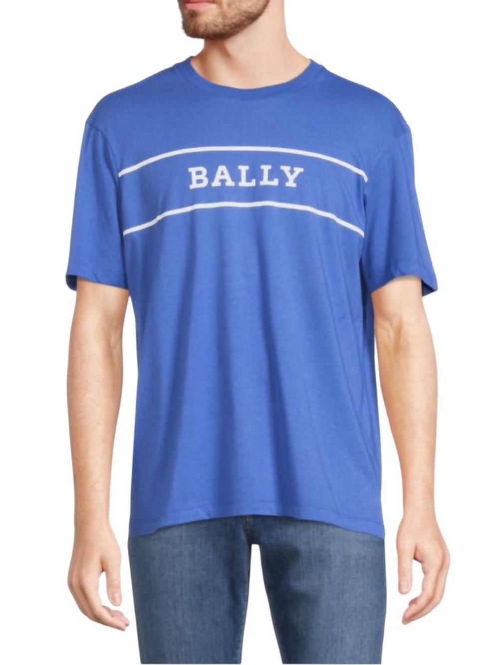 Bally Men's Blue Cotton Printed Logo T-Shirt Casual Cotton Size L